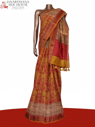 Pure Floral Abstract Tussar Silk Saree